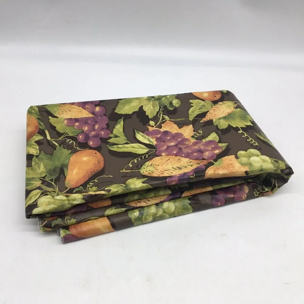 VTG 61”x83” Vinyl Flannel Back Tablecloth Fruit Leaves Indoor Outdoor Open Box